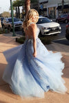 Elegant Light Sky Blue Long Prom Dress with Appliques