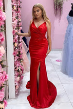 Classic Red Backless Long Prom Dress with Slit