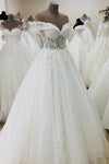 Off the Shoulder See-Through Wedding Dress with Tie Back
