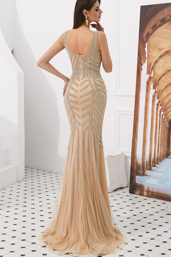 Dark Red Mermaid Long Prom Dress with Beading