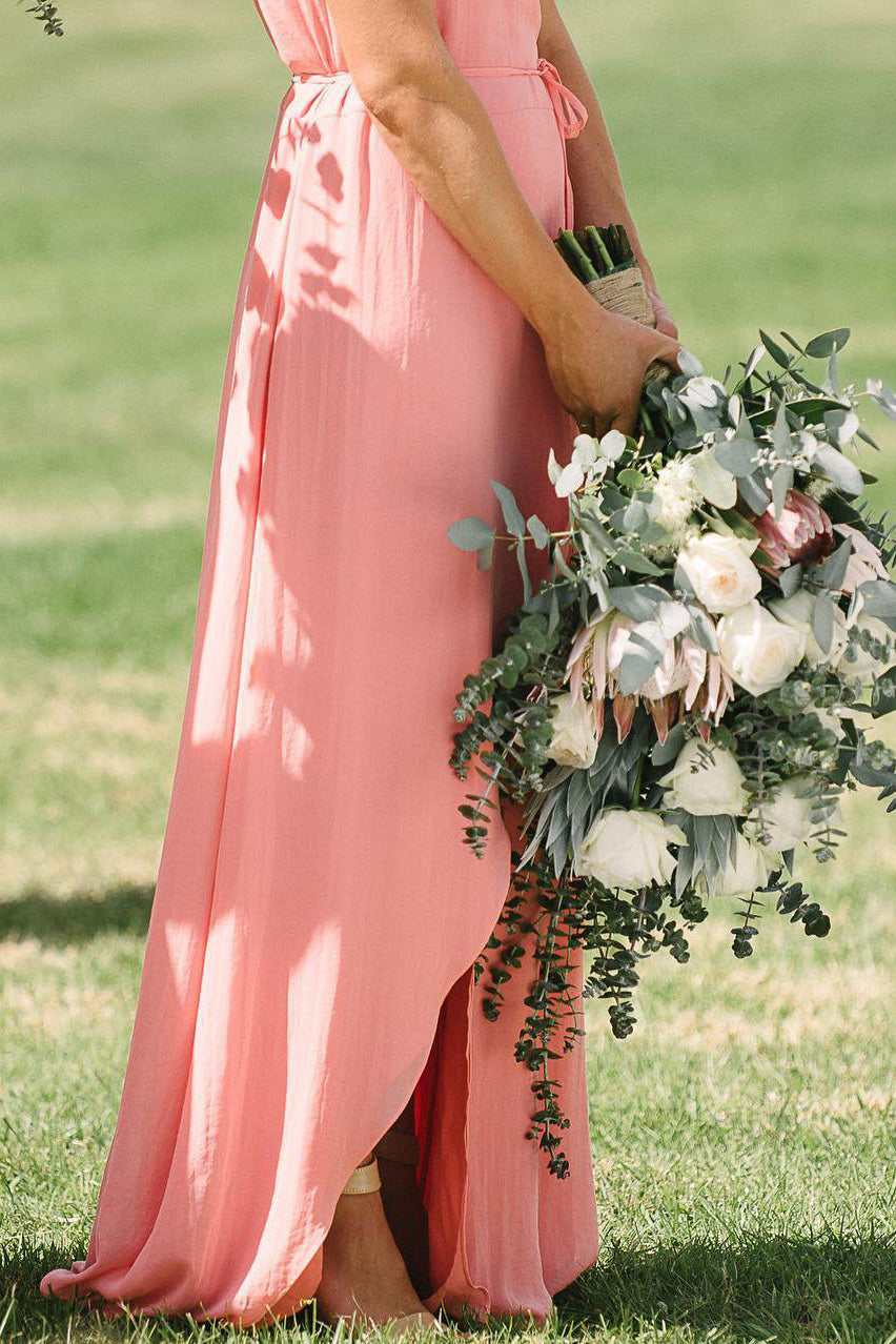Spaghetti Straps Long Chiffon Blush Pink Bridesmaid Dress with Slit FancyVestido Spaghetti Straps Long Chiffon Blush Pink Bridesmaid Dress with Slit FancyVestido