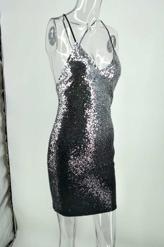 Spaghetti Straps Sequins Silver and Black Mini Party Dress FancyVestido Spaghetti Straps Sequins Silver and Black Mini Party Dress FancyVestido