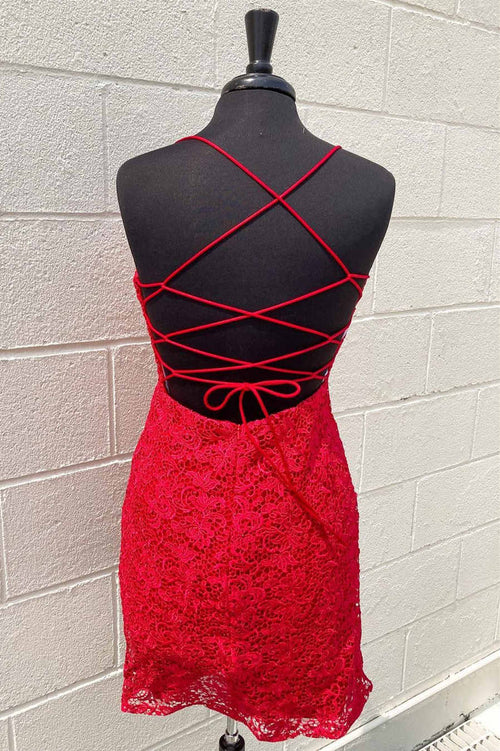 Short Red Lace Tight Homecoming Dress
