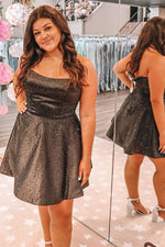 A-Line Strapless Balck Short Homecoming Dress with Beads