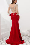 Mermaid Red Long Prom Evening Gown with Tassel Sleeves
