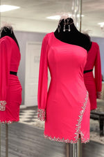 Royal Blue One Shoulder Beaded Tight Party Dress