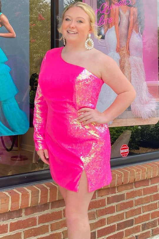 Ombre Sequins One Shoulder Tight Homecoming Dress
