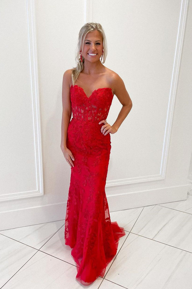 Sweetheart Mermaid Long Prom Dress with Lace Appliques – FancyVestido