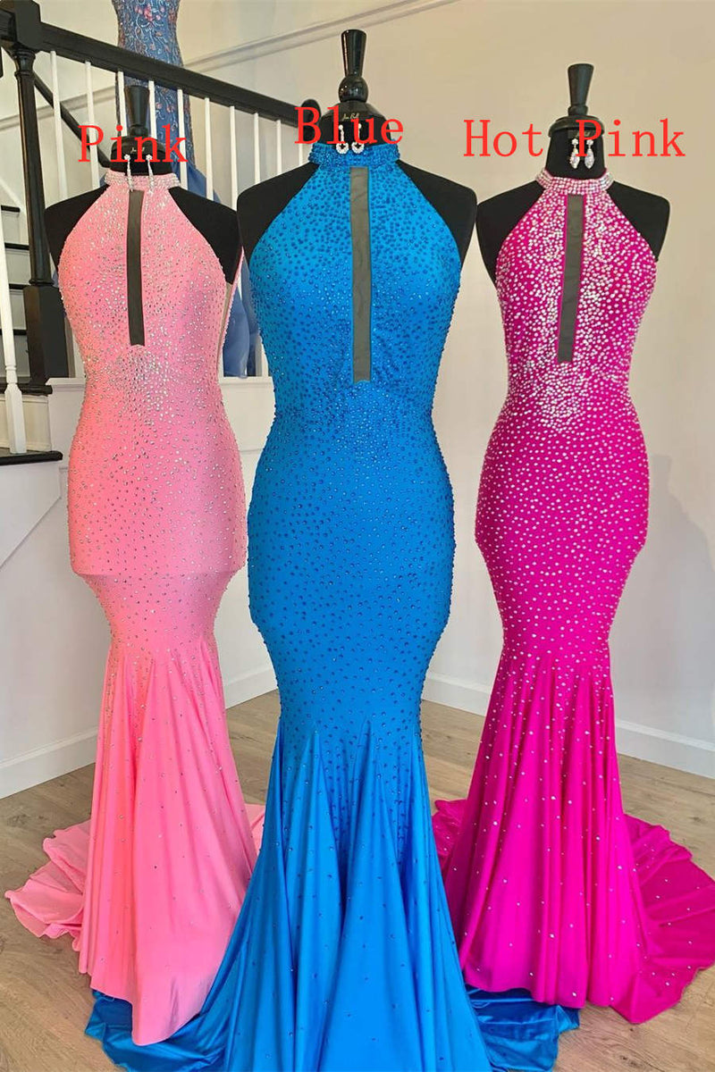 Sexy Mermaid Royal Blue Long Prom Dress with Rhinestones