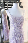 Mermaid Spaghetti Straps Lavender Lace Long Prom Dress