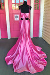 Two pIece Trumpet Hot Pink Prom Dress