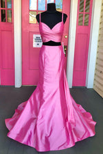 Two pIece Trumpet Hot Pink Prom Dress