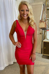 Fitted Red V-Neck Short Homecoming Dress