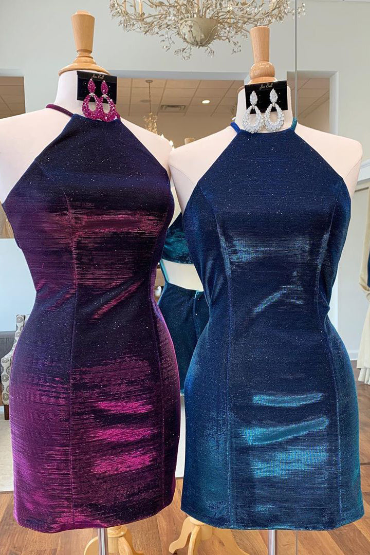 Halter Sheath Velvet Plum Purple Homecoming Dress FancyVestido Halter Sheath Velvet Plum Purple Homecoming Dress FancyVestido