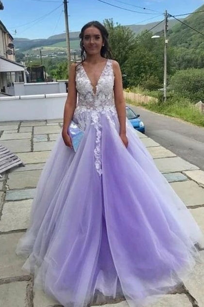 Purple Tulle Layers Long A-Line Prom Dress, Off the Shoulder Evening G