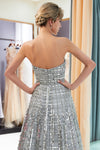 Strapless Floor Length Sliver Prom Dress with Sequins