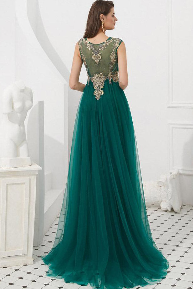 Elegant Green Beaded Floor Length Prom Formal Dress