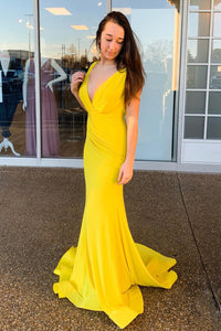 Low V-Neck Backless Sexy Satin Mermaid Prom Evening Dress