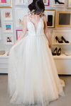 Princess Long V-Neck A-line Ivory Wedding Dress with Appliques