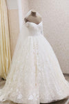 Princess Long Lace Off Shoulder A-line Ivory Wedding Dress