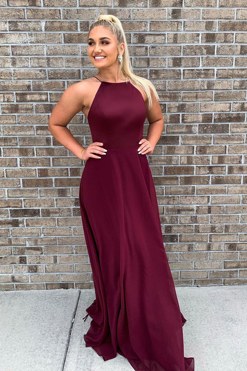 A-Line Burgundy Long Bridesmaid Dress with Tie Back