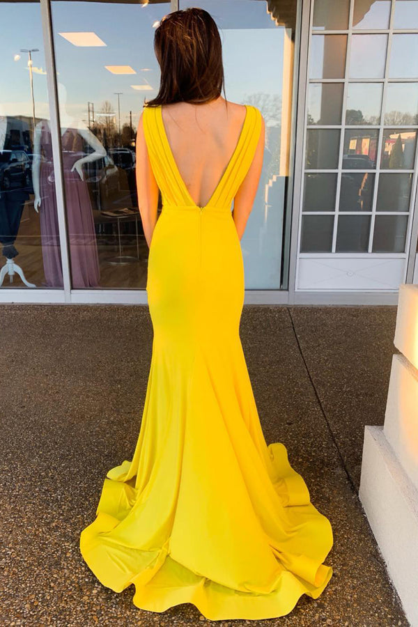 Low V-Neck Backless Sexy Satin Mermaid Prom Evening Dress