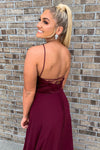 A-Line Burgundy Long Bridesmaid Dress with Tie Back