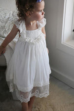 Adorable White Chiffon Long Flower Girl Dress with Criss Back