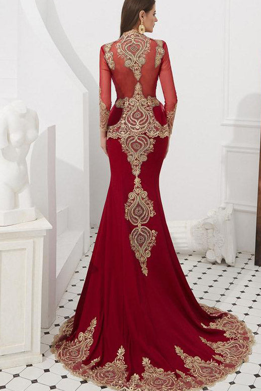 Elegant Black and Gold Embroidered Mermaid Evening Dress