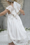 Adorable White Chiffon Long Flower Girl Dress with Criss Back