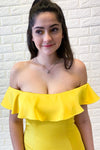 Plus Size Off Shoulder Mermaid Long Yellow Prom Dress
