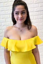Plus Size Off Shoulder Mermaid Long Yellow Prom Dress