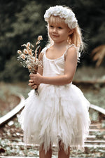 Asymmetrical Knee Length Tiered White Flower Girl Dress