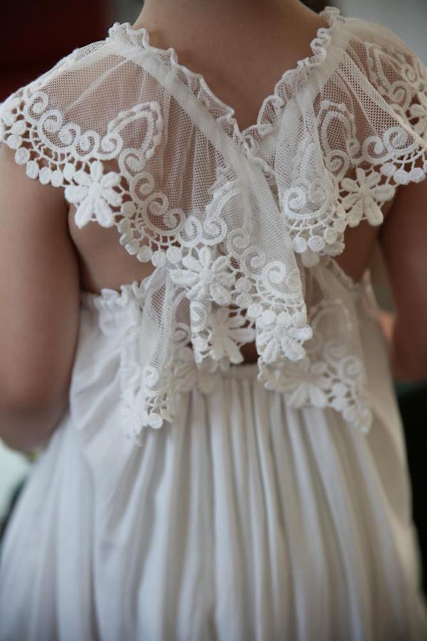 Adorable White Chiffon Long Flower Girl Dress with Criss Back