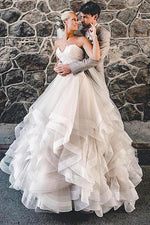 Long Cascading Ruffles A-line Sweetheart Ivory Wedding Dress