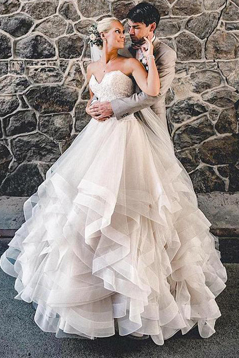 Long Cascading Ruffles A-line Sweetheart Ivory Wedding Dress FancyVestido Long Cascading Ruffles A-line Sweetheart Ivory Wedding Dress FancyVestido