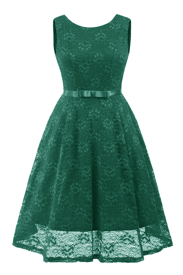 Scoop Lace Ivory Short Party Dress with Ribbon