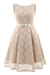 Scoop Lace Ivory Short Party Dress with Ribbon