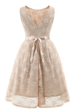 Scoop Lace Ivory Short Party Dress with Ribbon