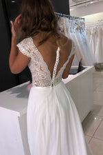 Princess A-line Long Deep V-Neck White Chiffon Wedding Dress