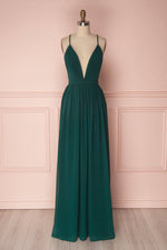 Plunging Neck A-Line Dark Green Bridesmaid Dress