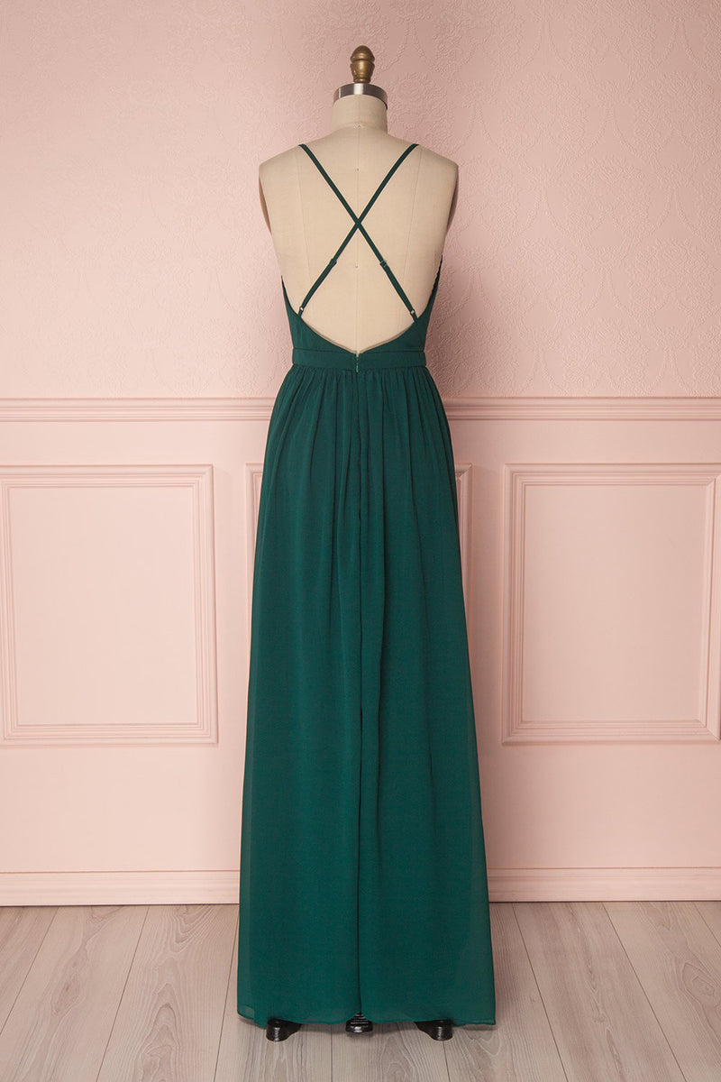 Plunging Neck A-Line Dark Green Bridesmaid Dress