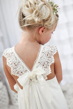 Boho Ivory Chiffon Long Flower Girl Dress