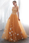 Princess Orange Long Prom Dress with Butterflies