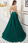 Beading Green Long Prom Dress with Cold Sleeves