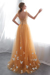 Princess Orange Long Prom Dress with Butterflies