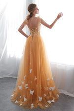 Princess Orange Long Prom Dress with Butterflies