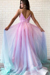 V-Back Beading Multi-Colored Long Prom Dress