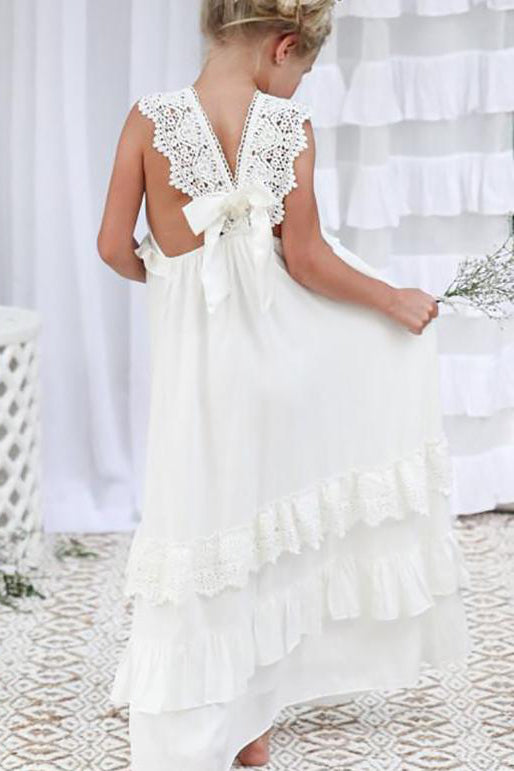 Boho Ivory Chiffon Long Flower Girl Dress – FancyVestido Boho Ivory Chiffon Long Flower Girl Dress – FancyVestido