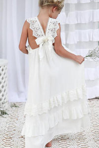 Boho Ivory Chiffon Long Flower Girl Dress